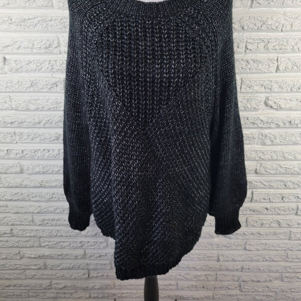 Worthington 1X Black Silver Metallic Sweater Open Knit Long Sleeve SWE36E - Picture 4 of 9